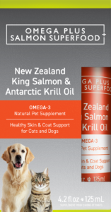 packaging for omega plus oil 125ml with cat and dog
